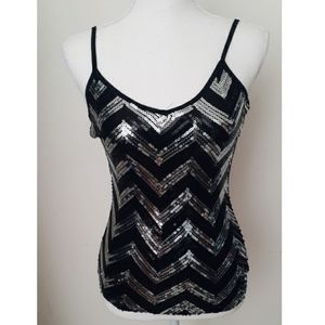 Deb BLACK & SILVER SEQUIN CHEVRON top  Size XS